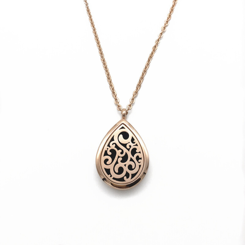 Aromatherapy Essential Oil Diffuser Necklace Rose Gold Teardrop Swirl SS